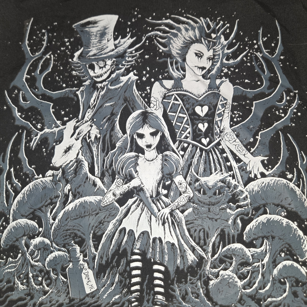 Gothic Graphic Bag Tote with Fantasy Alice In Wonder Land Horror Characters